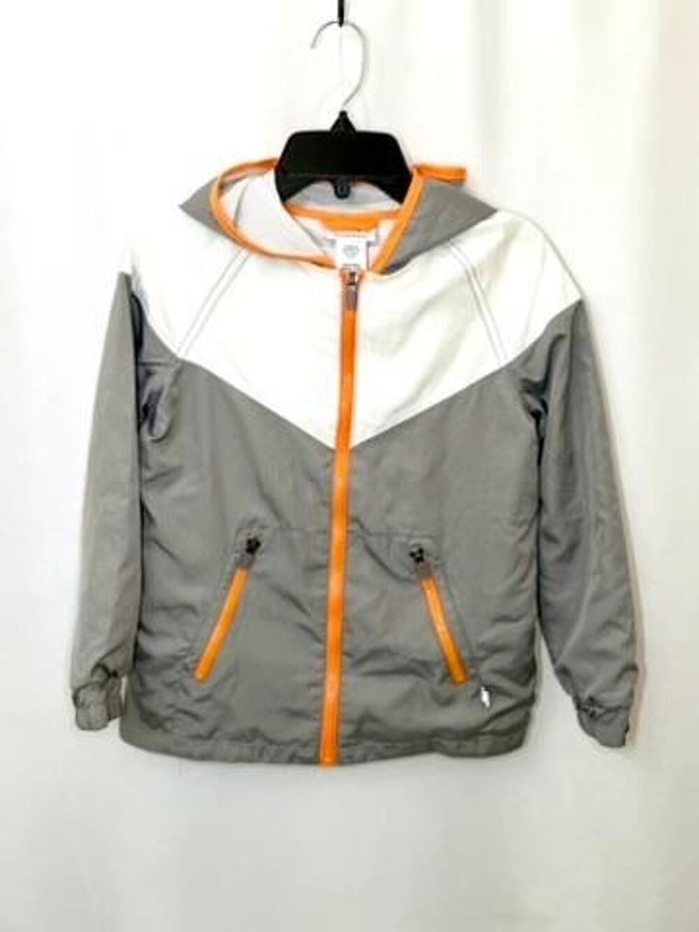 Tommy Bahama Boys Hooded Windbreaker Jacket Size M 7-8 Gray White Orange Zip